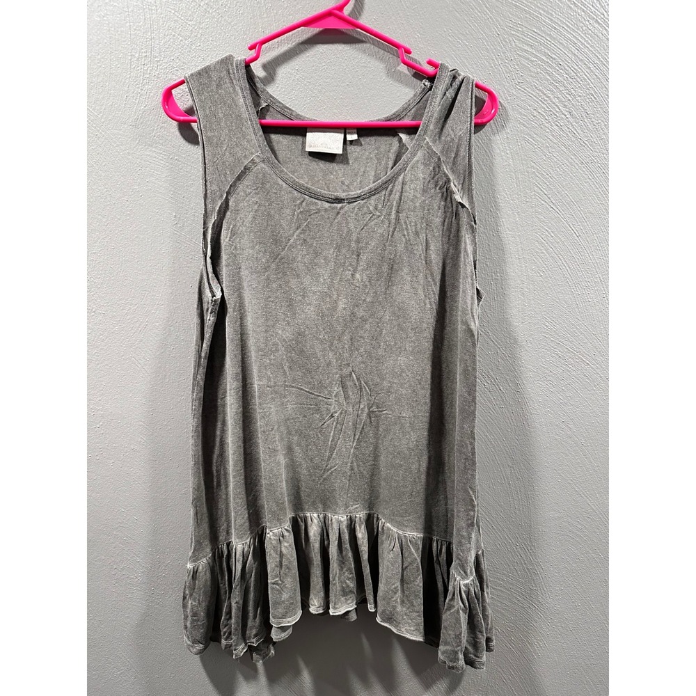 Dantelle Women Gray Mineral Wash Ruffle Hem Sleeveless Tunic Top Size L D1263